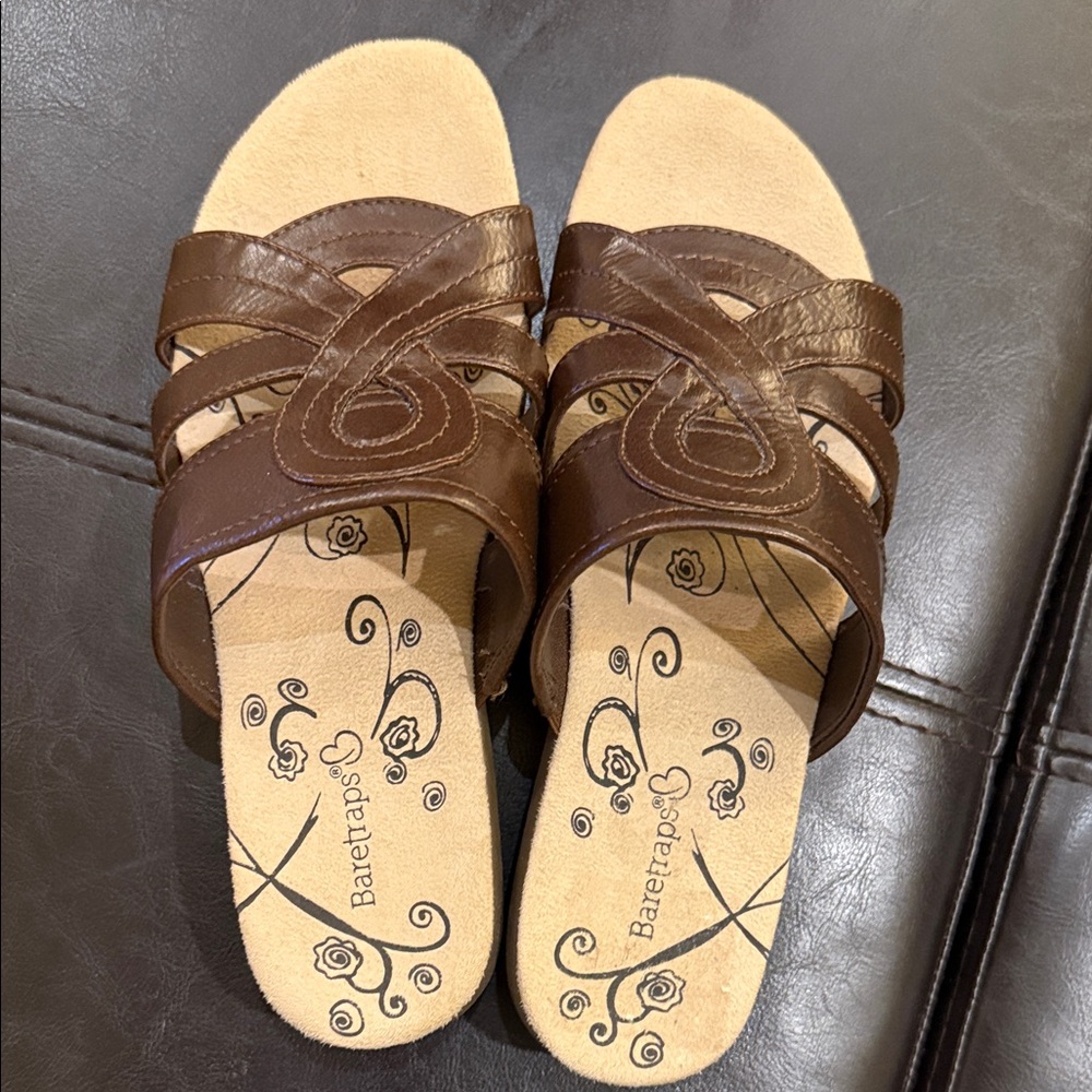 BareTraps Brown Women's Slide Sandals with Decorative Straps